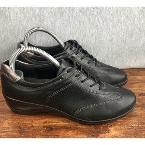 Ecco‎ Womens Size 38 7.8.5 Black Sneakers Leather Comfort Low Top Lace Up Shoes